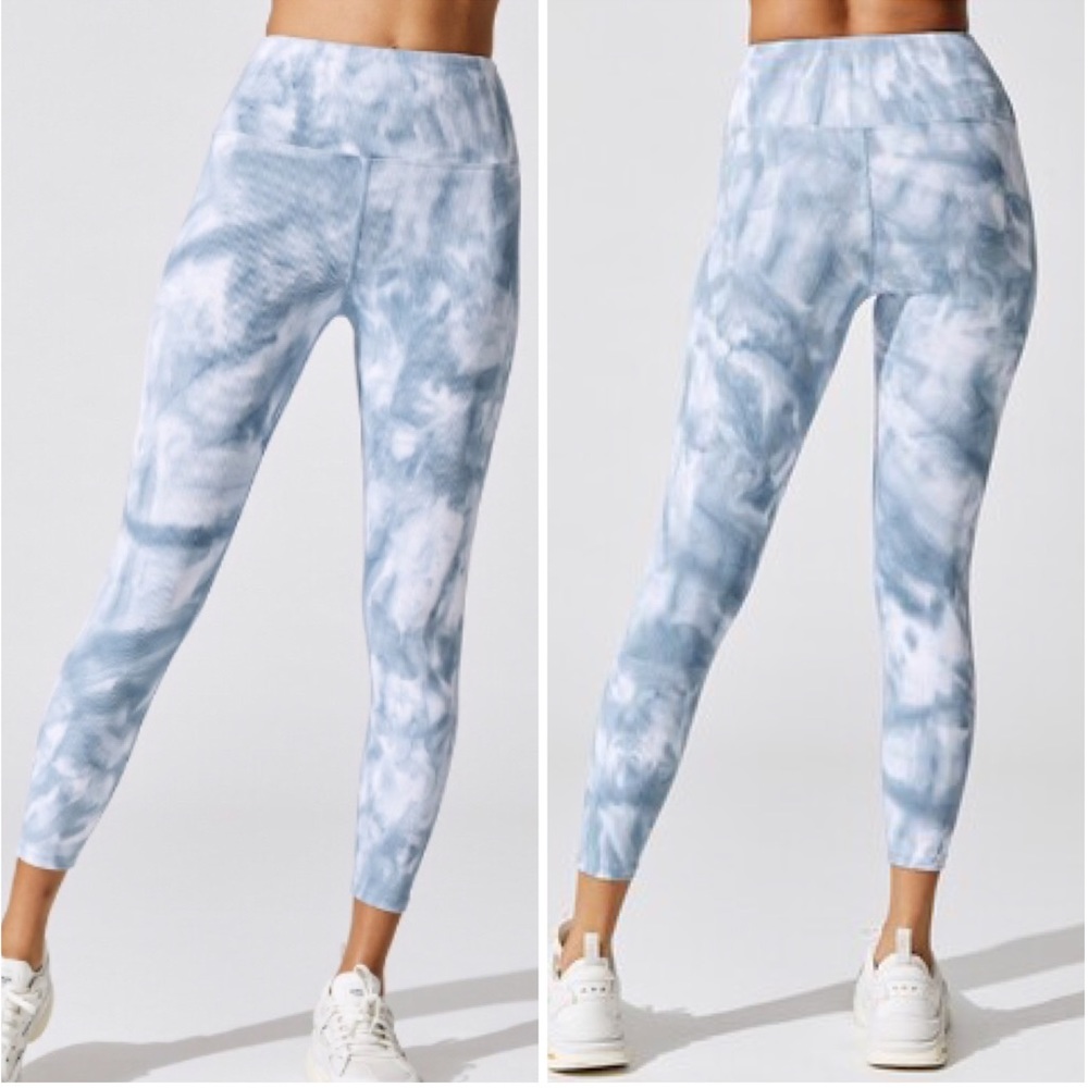 Carbon38 Tie Dye Ribbed 7/8 Leggings in French Navy/White Tie Dye